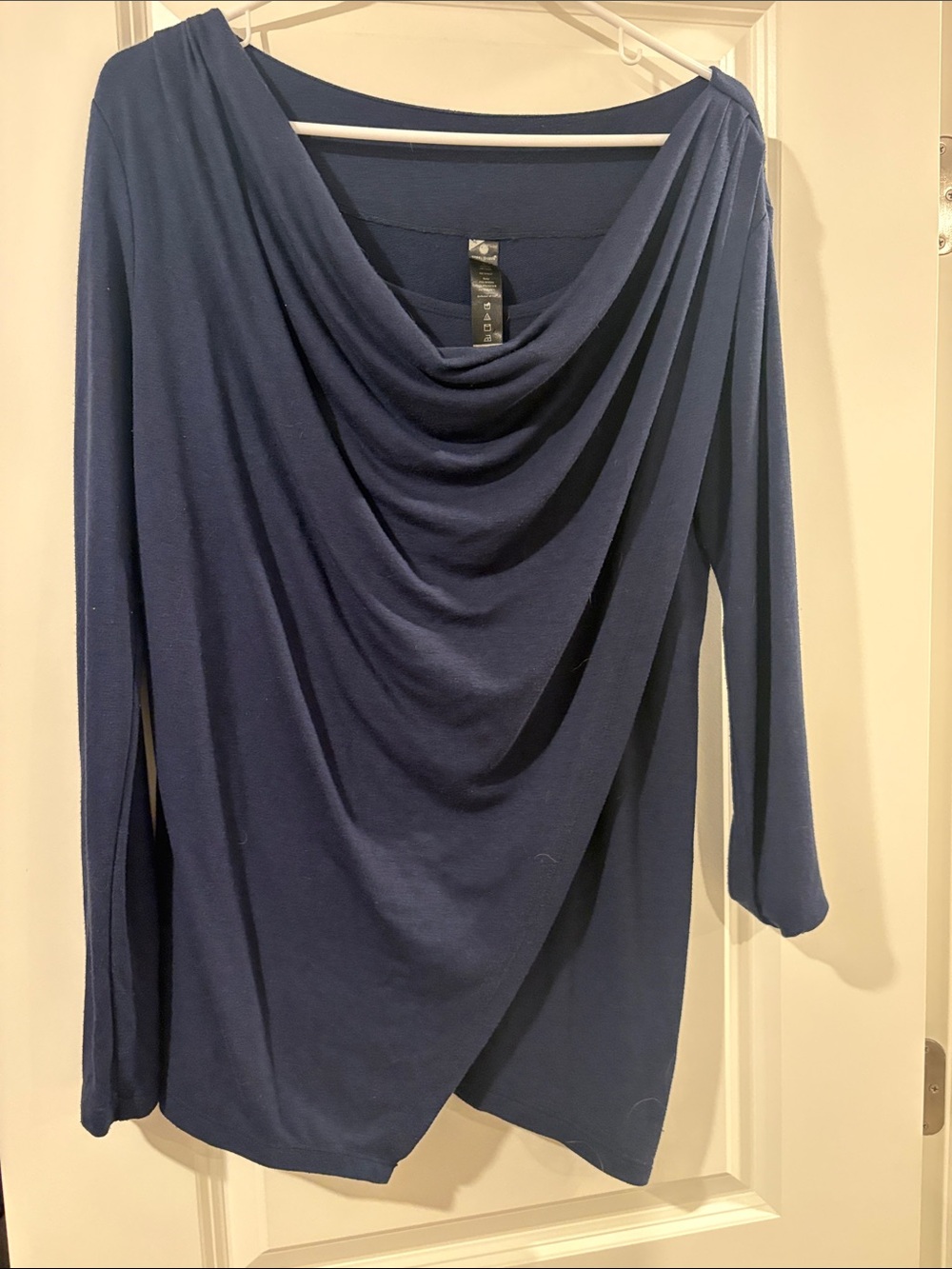 Yogalicious Navy Draped Cowl-Neck Long Sleeve Tunic